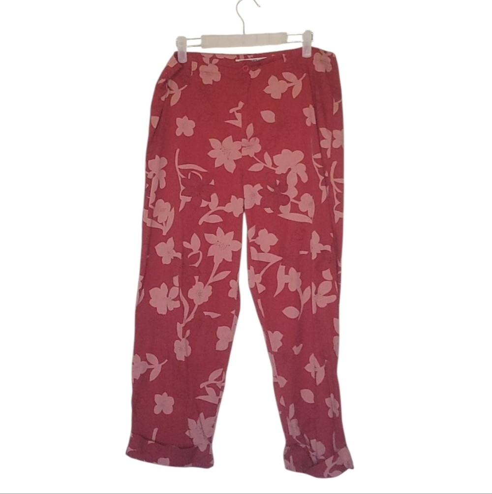 Vintage High Sierra Cropped Floral Red Pants Size 12